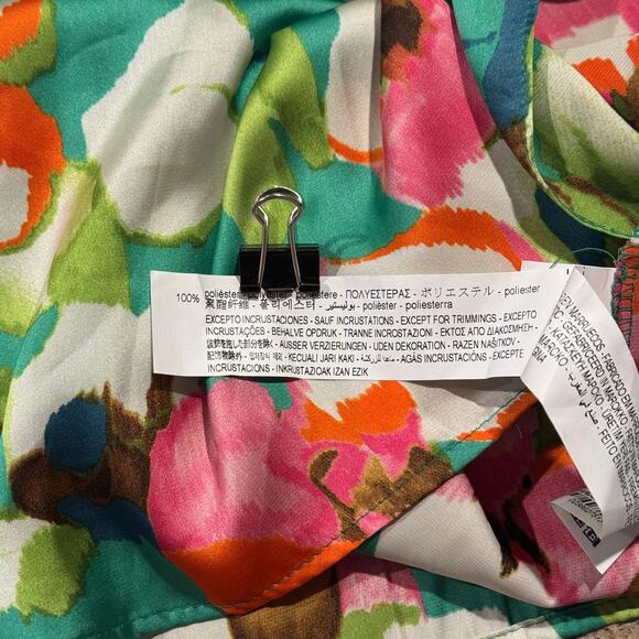 NWT Zara Shirt Dress Boho Garden Party Feminine Floral Satin Belted Green Small - Picture 5 of 6